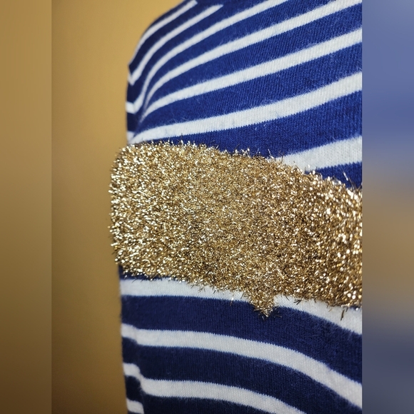 Talbots Women’s Lambswool Blend Nautical Stripe Gold Whale Sweater sz XL - Picture 2 of 8